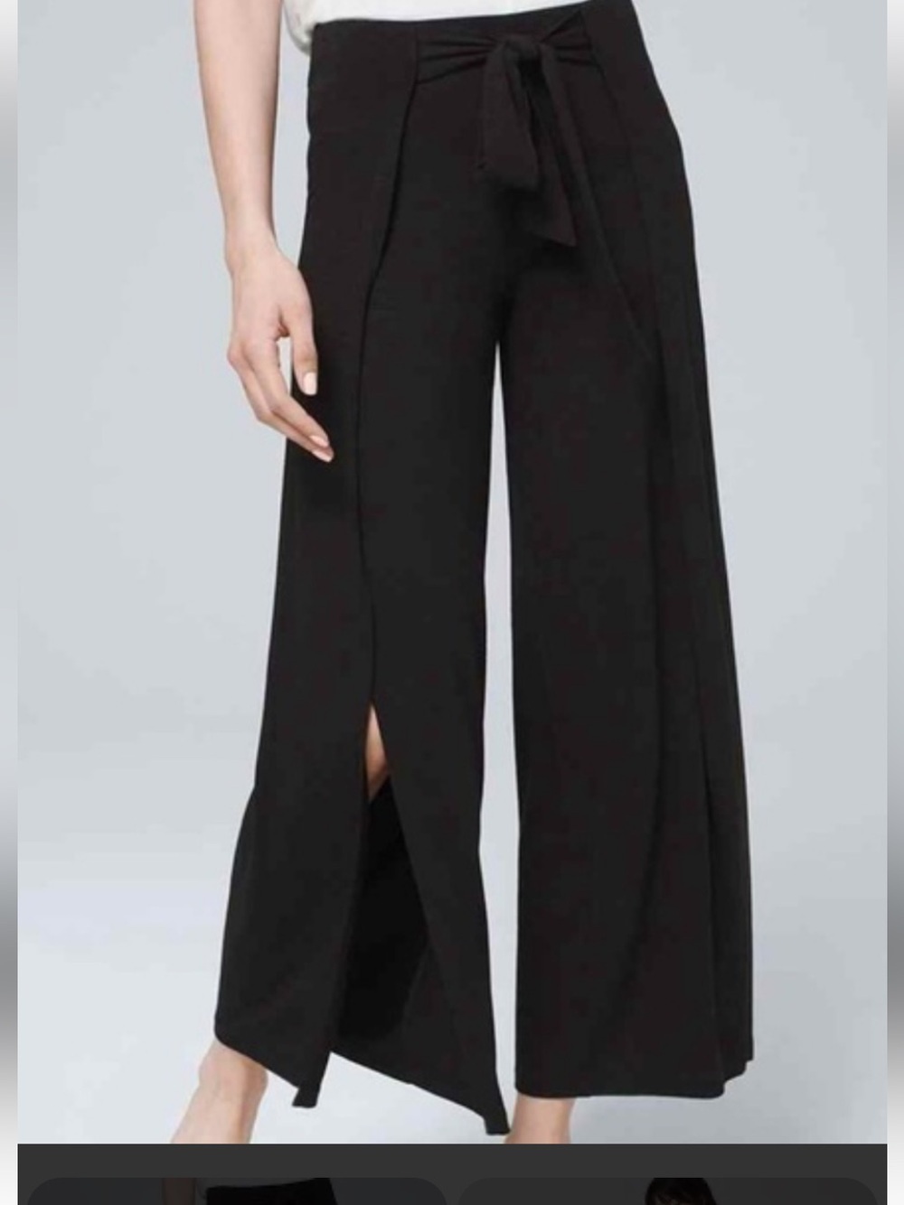 WHBM Slub Knit Tie-Front Wide-Leg Crops wrap style split front Beachy Size XS